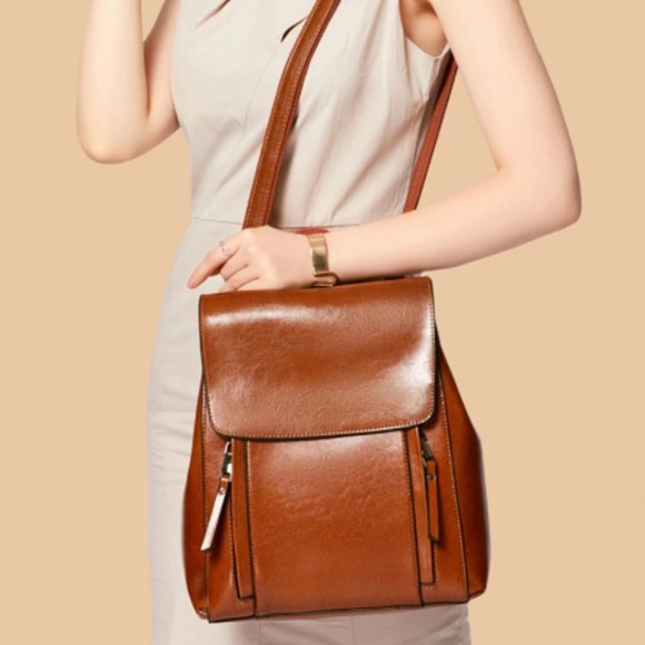 High Quality Natural Skin Daypack Rucksack Female Shoulder Bag Girls School Bags